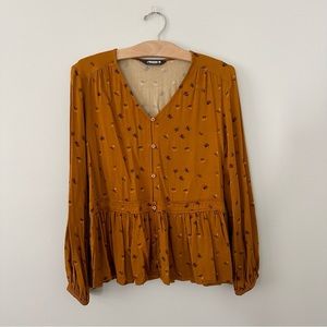 Mountain Khakis Mustard Floral Peplum Long Sleeve Top